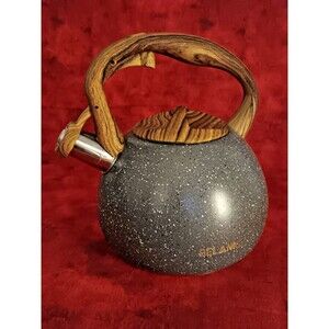 Belanko Stainless Steel Whistling Tea Kettle Simulated Wood Accents 2.7 QT
